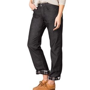 [Prana] Dark Wash Denim Mid Rise Flannel Lined Straight Leg Boyfriend Jeans Sz 6